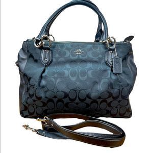 Coach Colette Carry All  Black Canvas Leather Shoulder Bag 3 Compartments